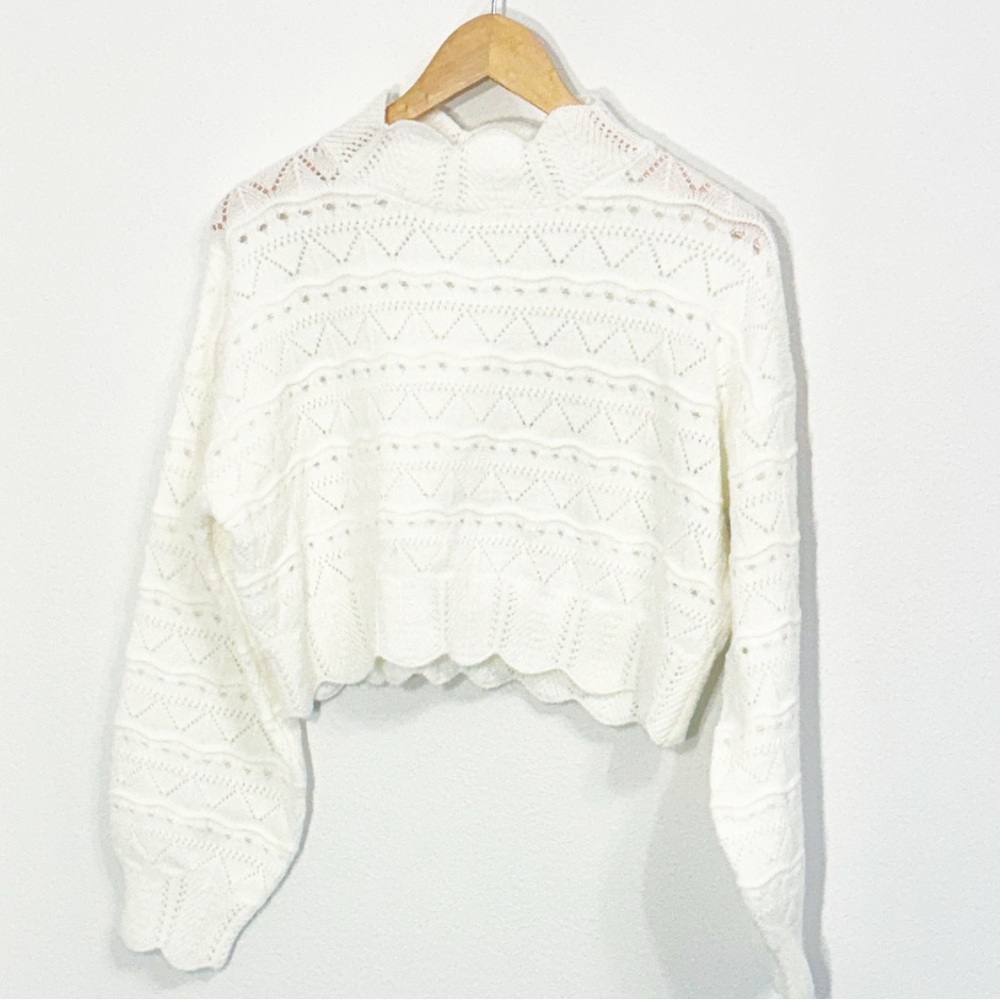 HALARA Mock Neck Sweater “Bishop” Cropped Open Knit Size Large Like New! - Picture 2 of 5